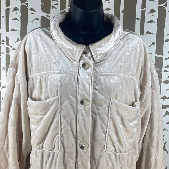 See And Be Seen Quilted Velour Jacket Shacket Ecru L - Picture 9 of 16